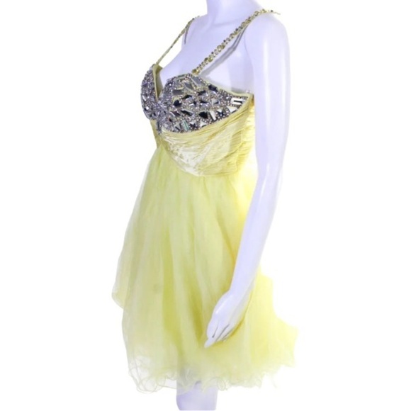 NWOT Sherri Hill Prom Dress Size 6 Pastel Yellow Rhinestone Mini Style 2926 - Picture 2 of 9